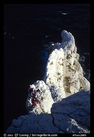 Rock climbing on  the Morgiou cape. Marseille, France (color)