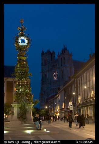 Dewailly Clock on the Marie-Sans-Chemise square by night, Amiens. France