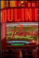 Detail of facade and lights of Moulin Rouge cabaret. Paris, France