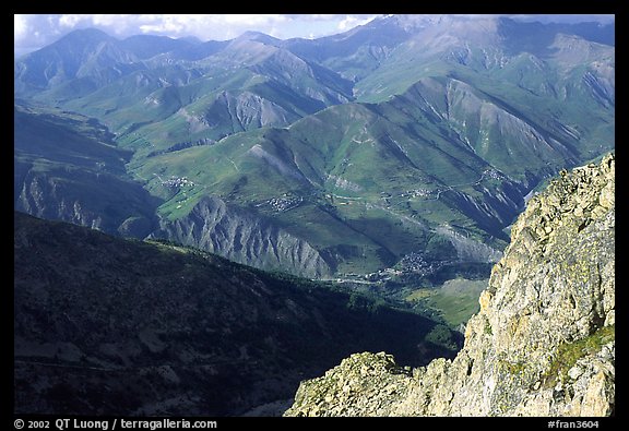 View of La Grave plateau and villages. France