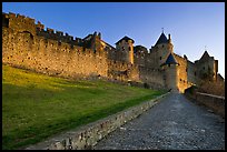 Path leading to old walled city. Carcassonne, France