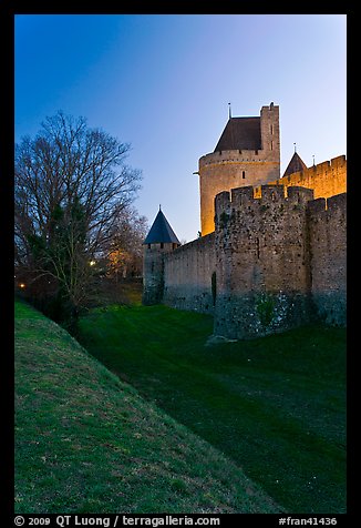 Fortifications at dusk. Carcassonne, France