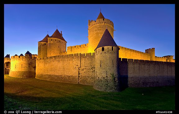 Rampart walls and stone towers. Carcassonne, France