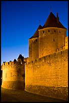 City fortifications by night. Carcassonne, France (color)
