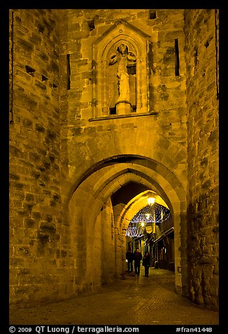 Porte Narbonaise gate by night. Carcassonne, France (color)