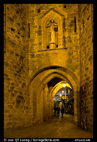 Porte Narbonaise gate by night. Carcassonne, France