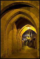 Rue Cros Mayerevielle through medieval Porte Narbornaise. Carcassonne, France