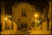 Stone buildings and streets at night. Carcassonne, France (color)