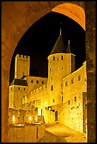 Medieval castle illuminated at night. Carcassonne, France (color)