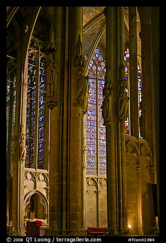 Columns, statues, and stained glass, basilique St-Nazaire. Carcassonne, France (color)