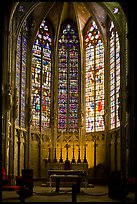 Altar and stained glass windows, Saint-Nazaire basilica. Carcassonne, France ( color)