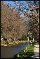 Walkway and boat along Canal du Midi. Carcassonne, France ( color)