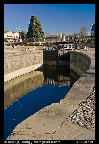 Lock and brige, Canal du Midi. Carcassonne, France (color)