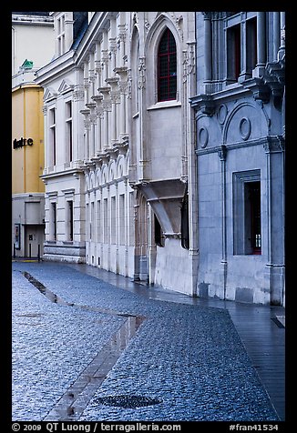 Pavement and buildings, Place St Andre. Grenoble, France