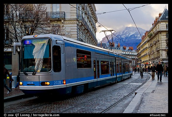 Electric Tramway on downtown street. Grenoble, France