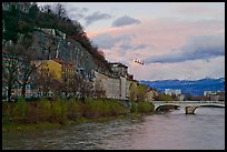 Isere River and cable-car at sunset. Grenoble, France (color)