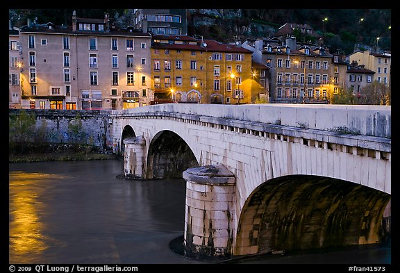 Pont de la Citadelle on the Isere River at dusk. Grenoble, France (color)