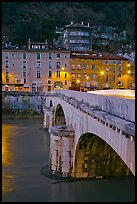 Pont de la Citadelle and old houses at dusk. Grenoble, France (color)