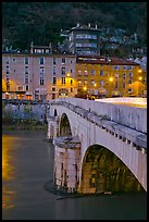 Pont de la Citadelle and old houses at dusk. Grenoble, France