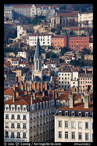 View of city and St-George church. Lyon, France (color)