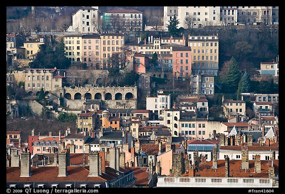Old city on hillside. Lyon, France (color)