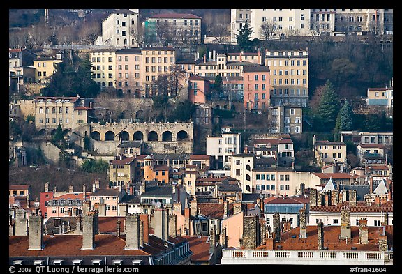 Old city on hillside. Lyon, France