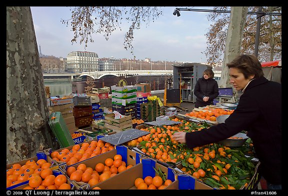 Fruit market on the banks of the Rhone River. Lyon, France (color)