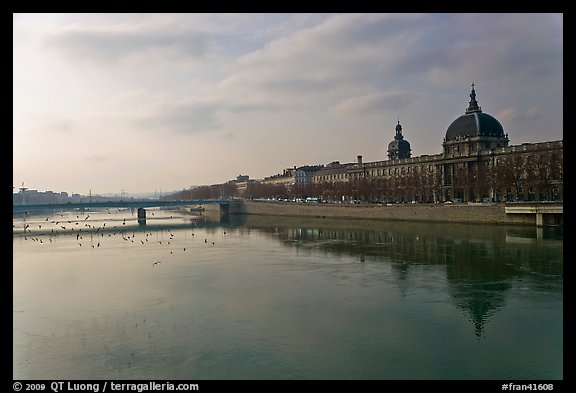 Rhone River and Hotel Dieu. Lyon, France (color)