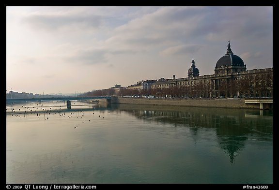 Rhone River and Hotel Dieu. Lyon, France