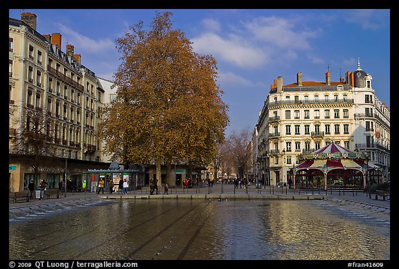 Basin and pedestrian area. Lyon, France