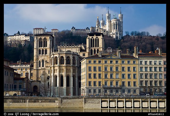 Cathedrale St Jean, Basilique Notre Dame de Fourviere. Lyon, France (color)