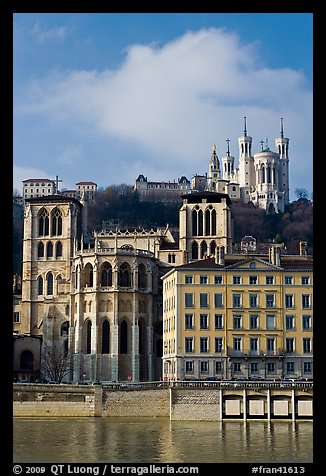 Saint Jean Cathedral and Notre Dame of Fourviere basilica. Lyon, France