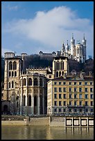 Saint Jean Cathedral and Notre Dame of Fourviere basilica. Lyon, France (color)