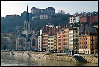 Saint George church and houses on the banks of the Saone River. Lyon, France