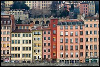 Painted houses on banks of the Saone River. Lyon, France