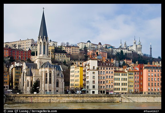 Church Saint George and Fourviere Hill. Lyon, France (color)