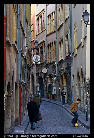 Narrow street in old city. Lyon, France