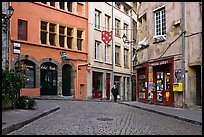 Small square in old city with coblestone pavement. Lyon, France ( color)