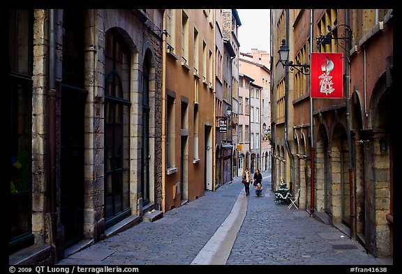 Rue du Boeuf, narrow historic street. Lyon, France