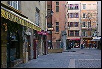 Square with restaurant offering the local specialty bouchon lyonnais. Lyon, France ( color)