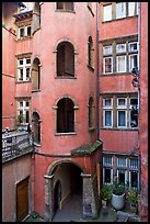 Base of the Tour Rose with traboule passageway. Lyon, France