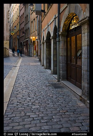 Cobblestone pavement on historic distric street. Lyon, France (color)