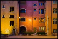 Maison des Avocats facade at night with lights. Lyon, France ( color)