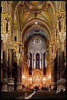 Inside Notre-Dame de Fourviere Basilique, decorated with frescos. Lyon, France (color)
