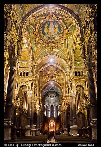 Heavily decorated dome of  Notre Dame of Fourviere basilic. Lyon, France (color)