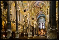 Interior of Basilica Notre-Dame of Fourviere designed by Pierre Bossan. Lyon, France (color)