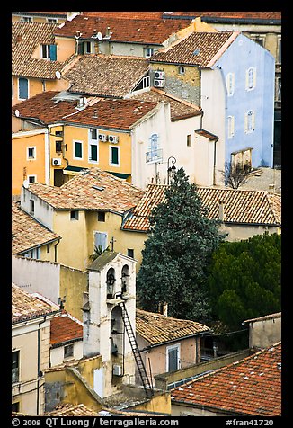 Townhouses with red tile rooftops, Orange. Provence, France