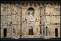 Stage wall of the Roman theater, the only such structure still standing entirely, Orange. Provence, France (color)