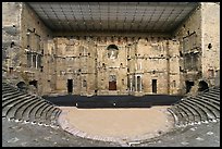 Tiered seats, orchestra, stage, and stage roof, Roman theater. Provence, France