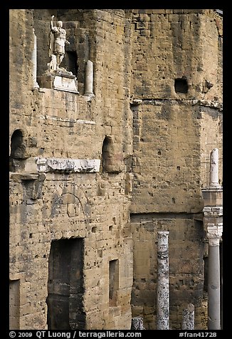 Detail of the stage wall of the Roman theatre, Orange. Provence, France (color)